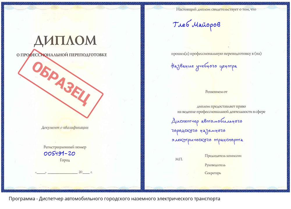 Диспетчер автомобильного городского наземного электрического транспорта Сальск