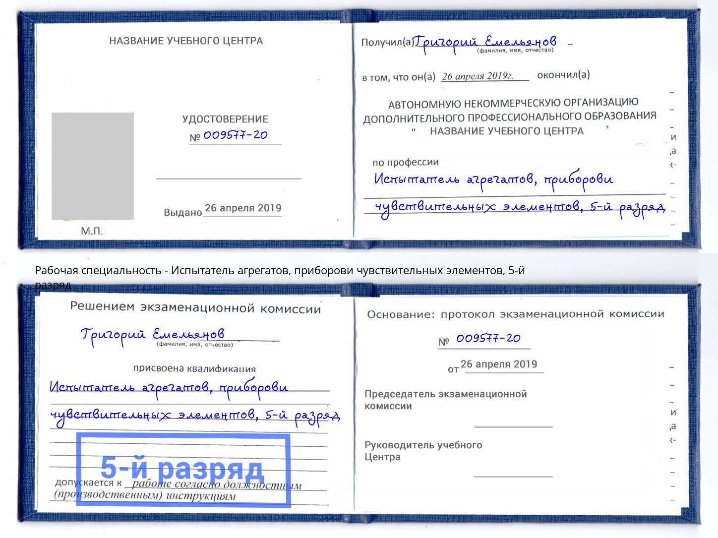 корочка 5-й разряд Испытатель агрегатов, приборови чувствительных элементов Сальск