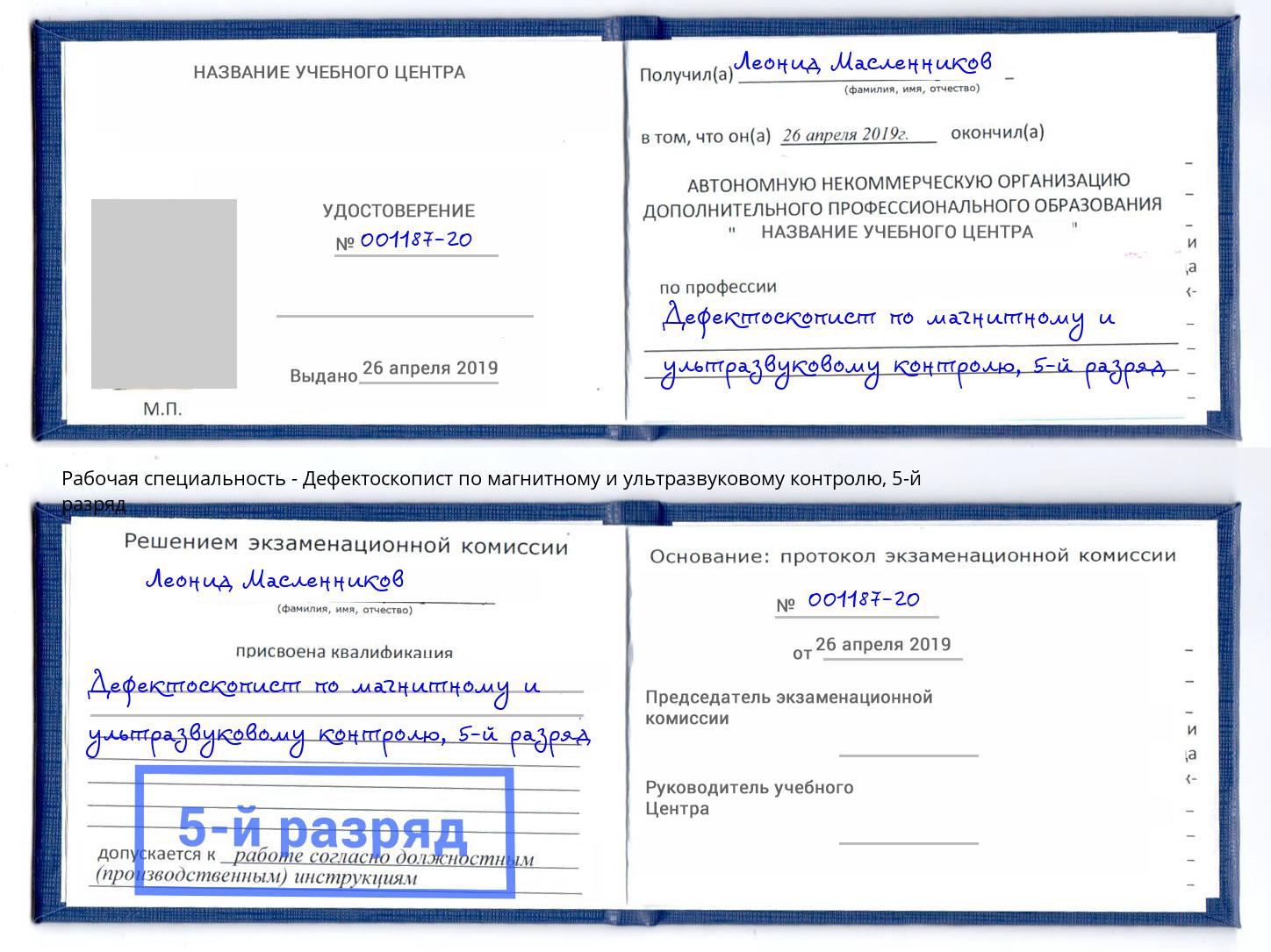 корочка 5-й разряд Дефектоскопист по магнитному и ультразвуковому контролю Сальск