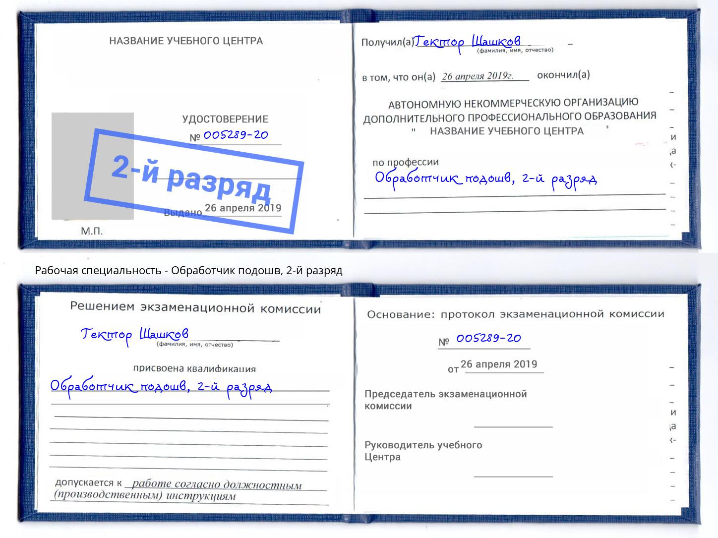 корочка 2-й разряд Обработчик подошв Сальск