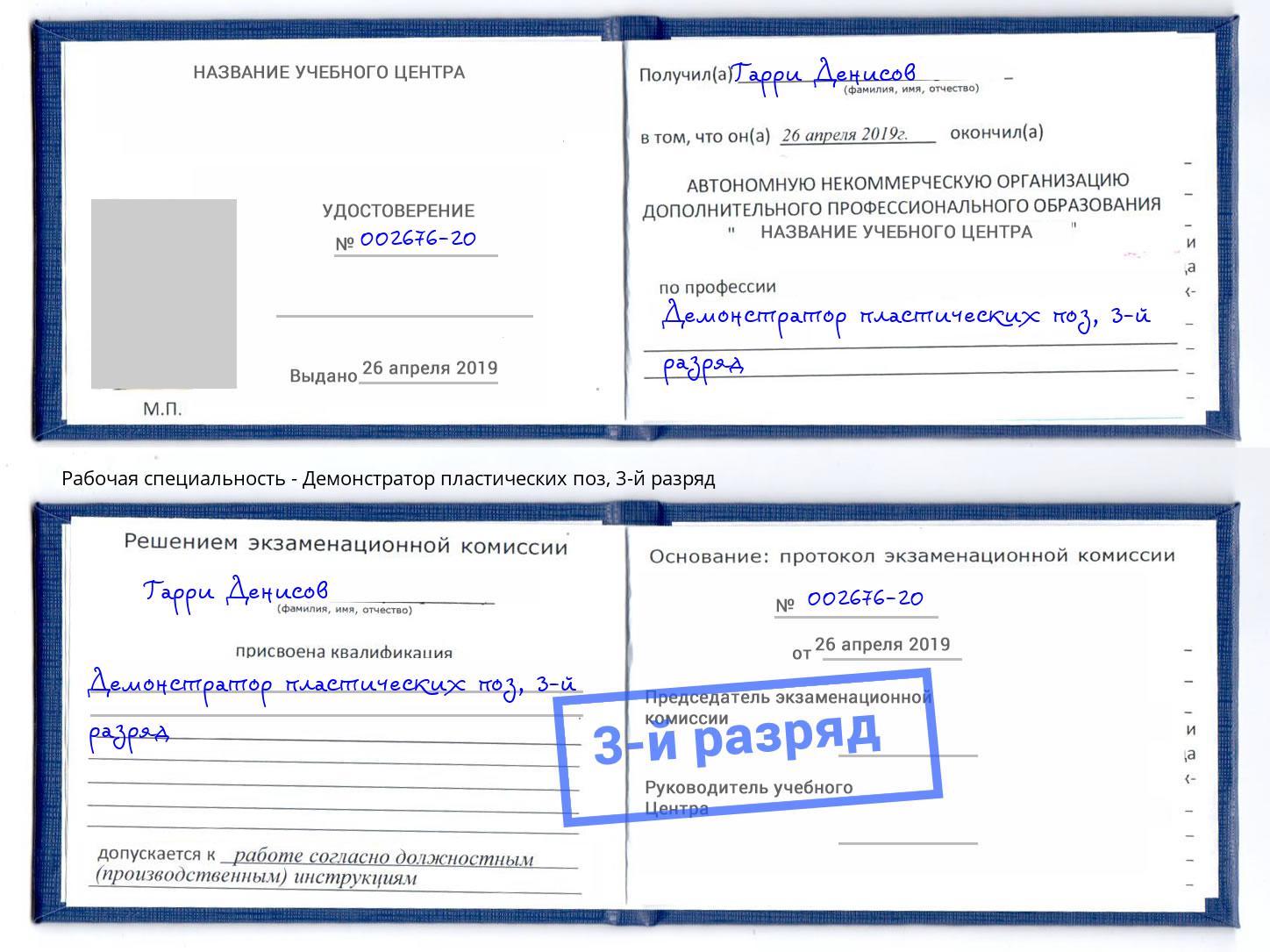 корочка 3-й разряд Демонстратор пластических поз Сальск