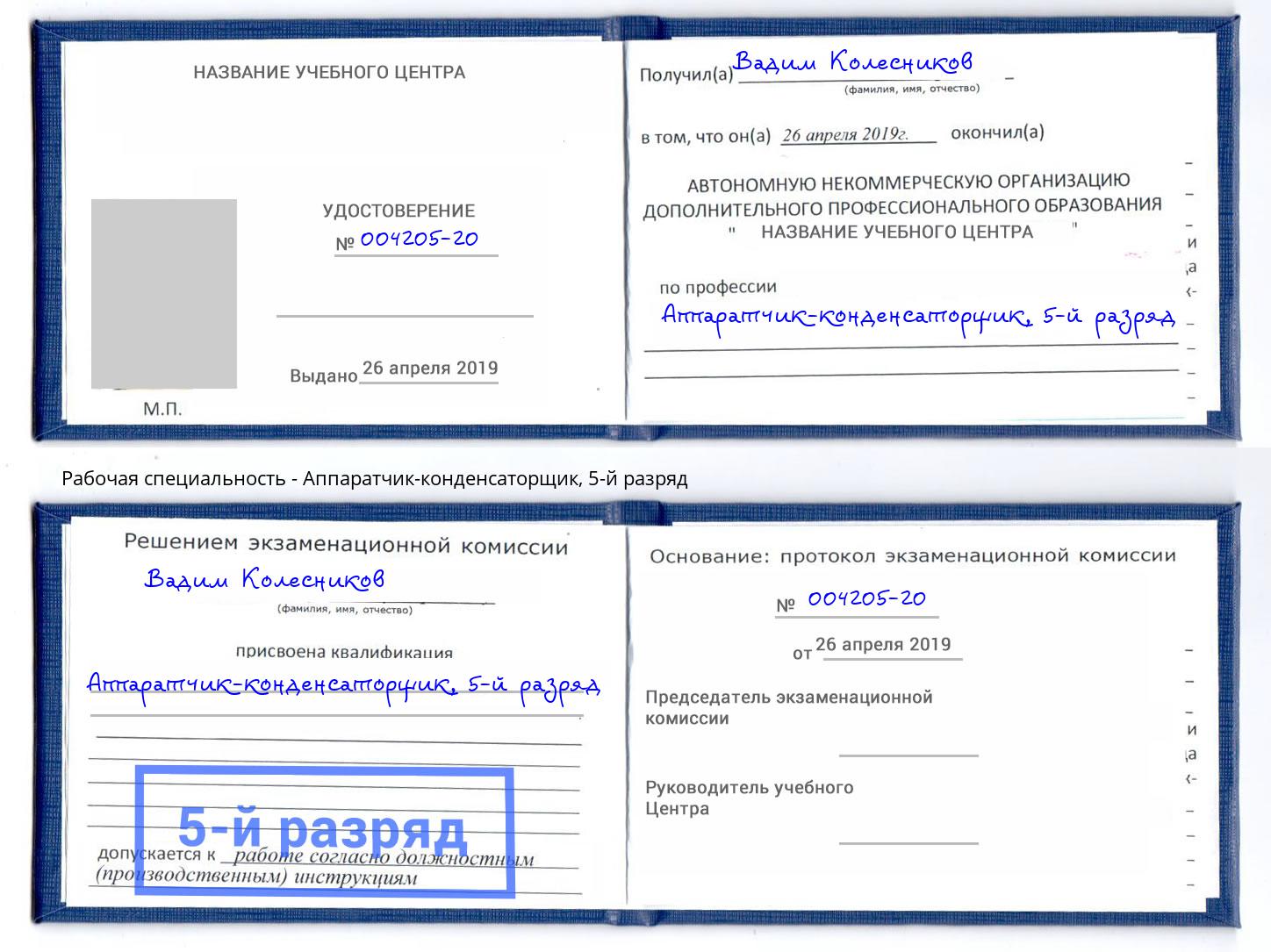 корочка 5-й разряд Аппаратчик-конденсаторщик Сальск