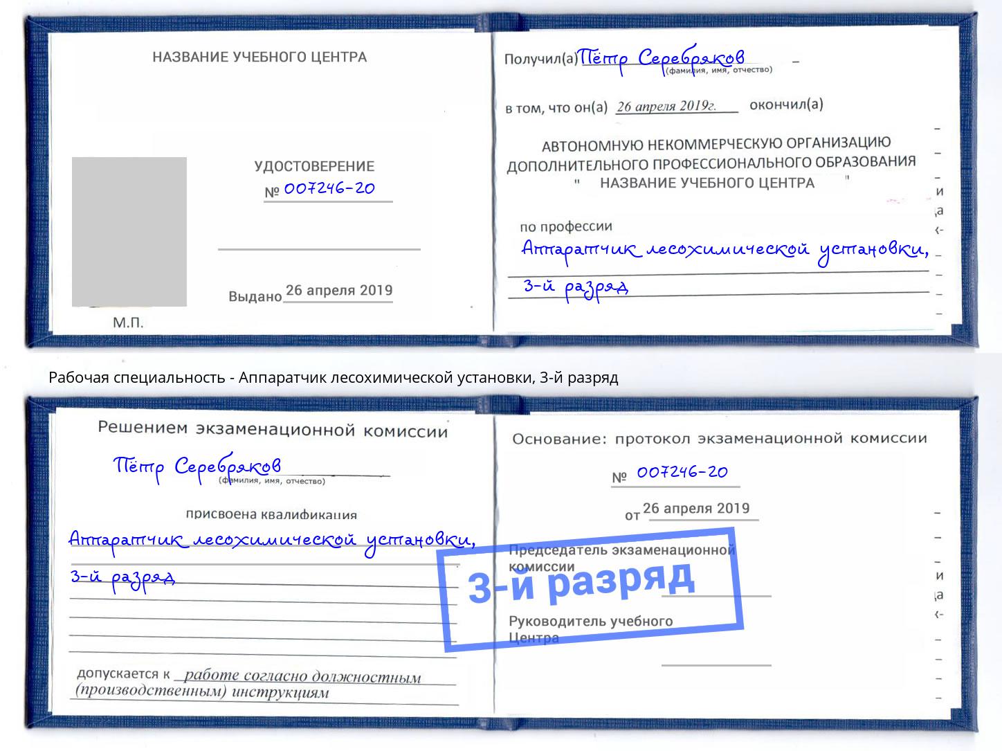 корочка 3-й разряд Аппаратчик лесохимической установки Сальск