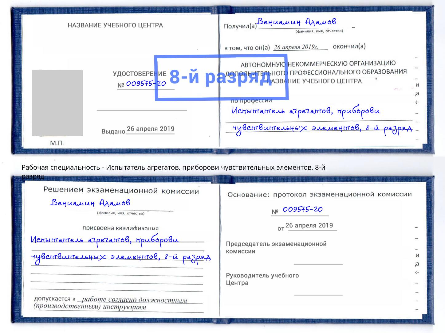 корочка 8-й разряд Испытатель агрегатов, приборови чувствительных элементов Сальск
